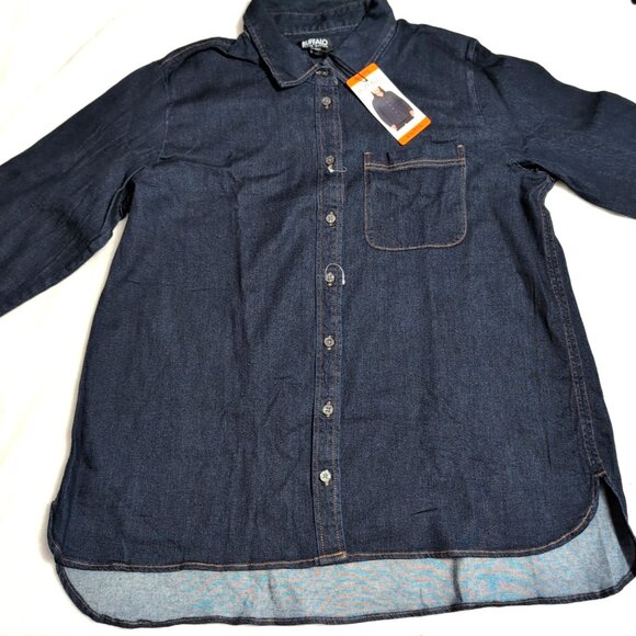 Buffalo David Bitton Ladies Darkwash Stretch Denim Shirt sz XXL Relaxed Fit - Picture 2 of 11
